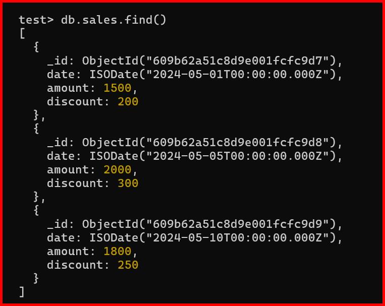 Picture showing the sample document collection in mongodb
